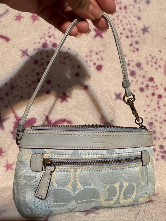 Coach Handbags - Coach Pale Blue Signature Wristlet with Leather Trim